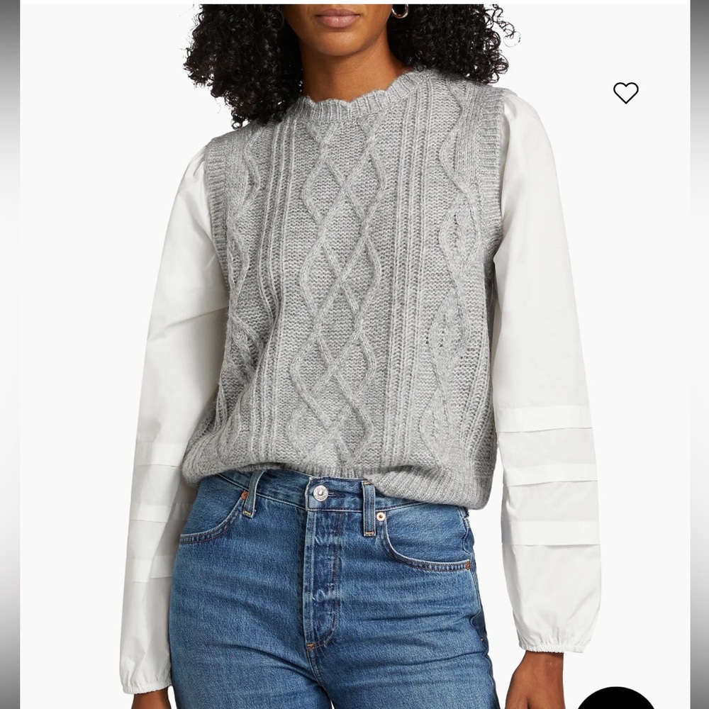 NWT Design History Gray Cable Knit Sweater with White Sleeves XL